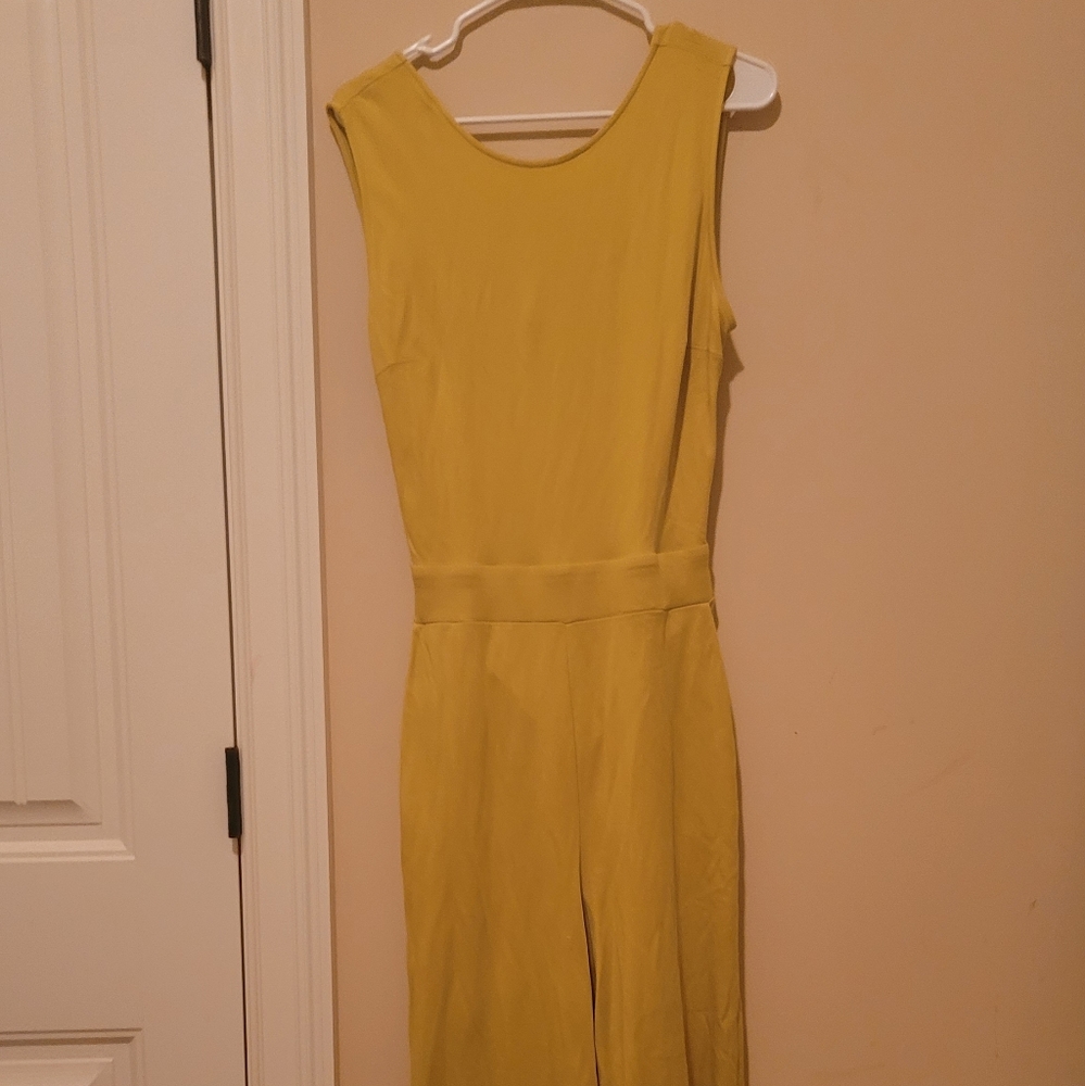 New York & Company Bright Green Yellow Cotton Sleeveless Tank Pants Jumpsuit L